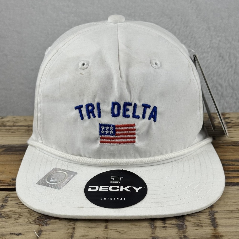 Tri Delta Hat Cap Strap Back White Rope Decky Thermotrol UPF 50+ Baseball Mens‎